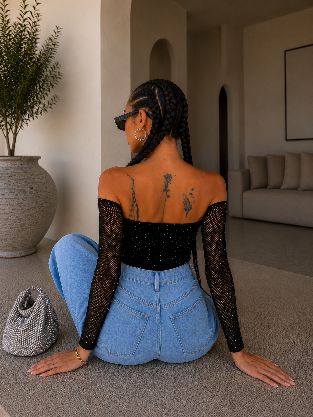 Body a rete con strass e fori