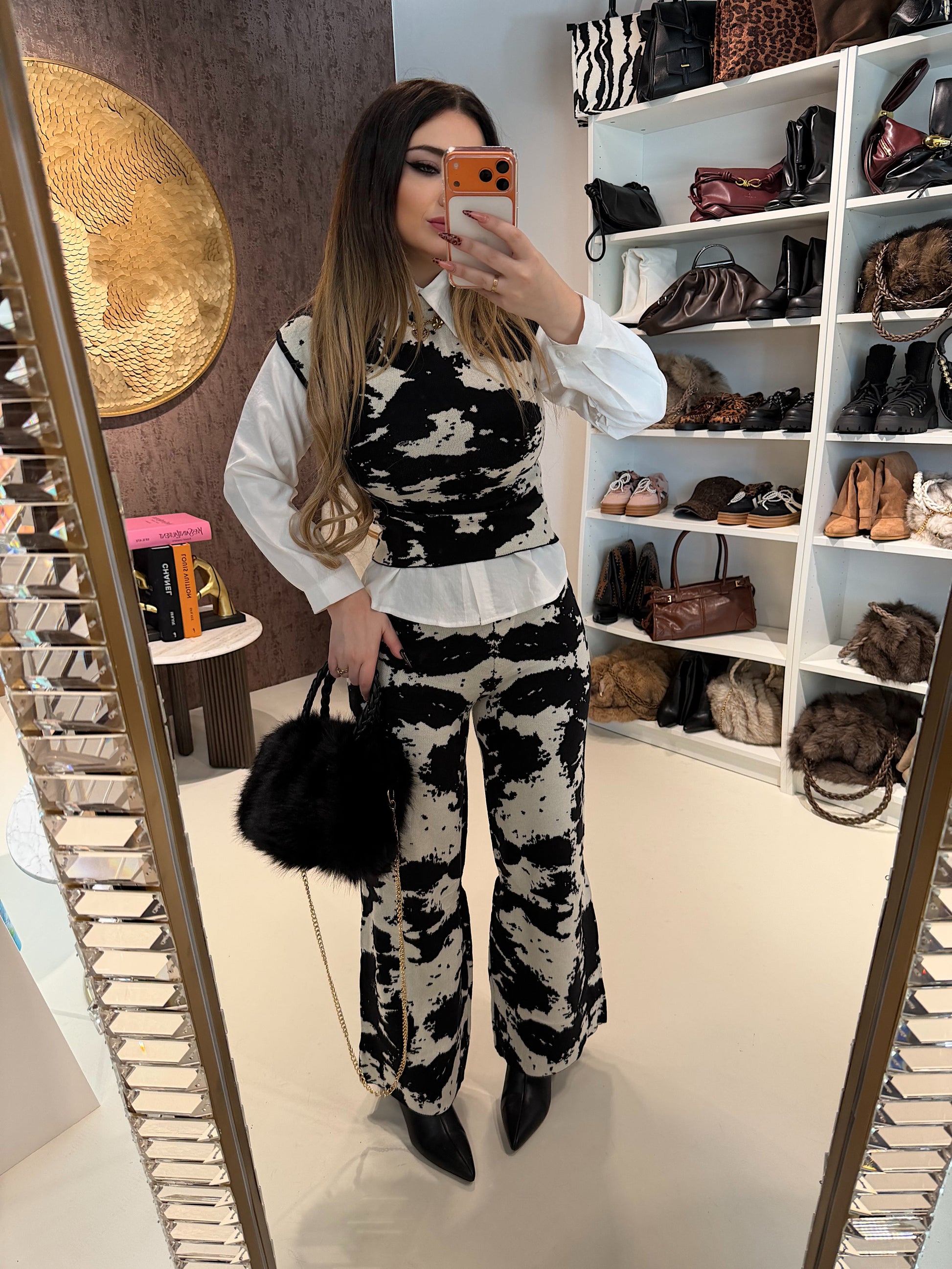 Completo top e pantalone cow print