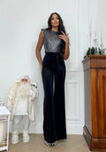 Tuta in ciniglia top in paillettes