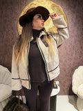 Giacca Teddy Cream con Zip a Contrasto
