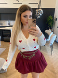 Cardigan bianco cuori rossi