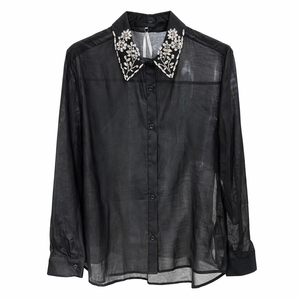 Camicia in velo con strass sul collo