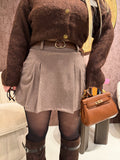 Short beige  in panno con cintura