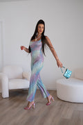 Tuta con paillettes lilla