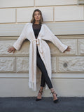 Maxi cardigan beige con frange