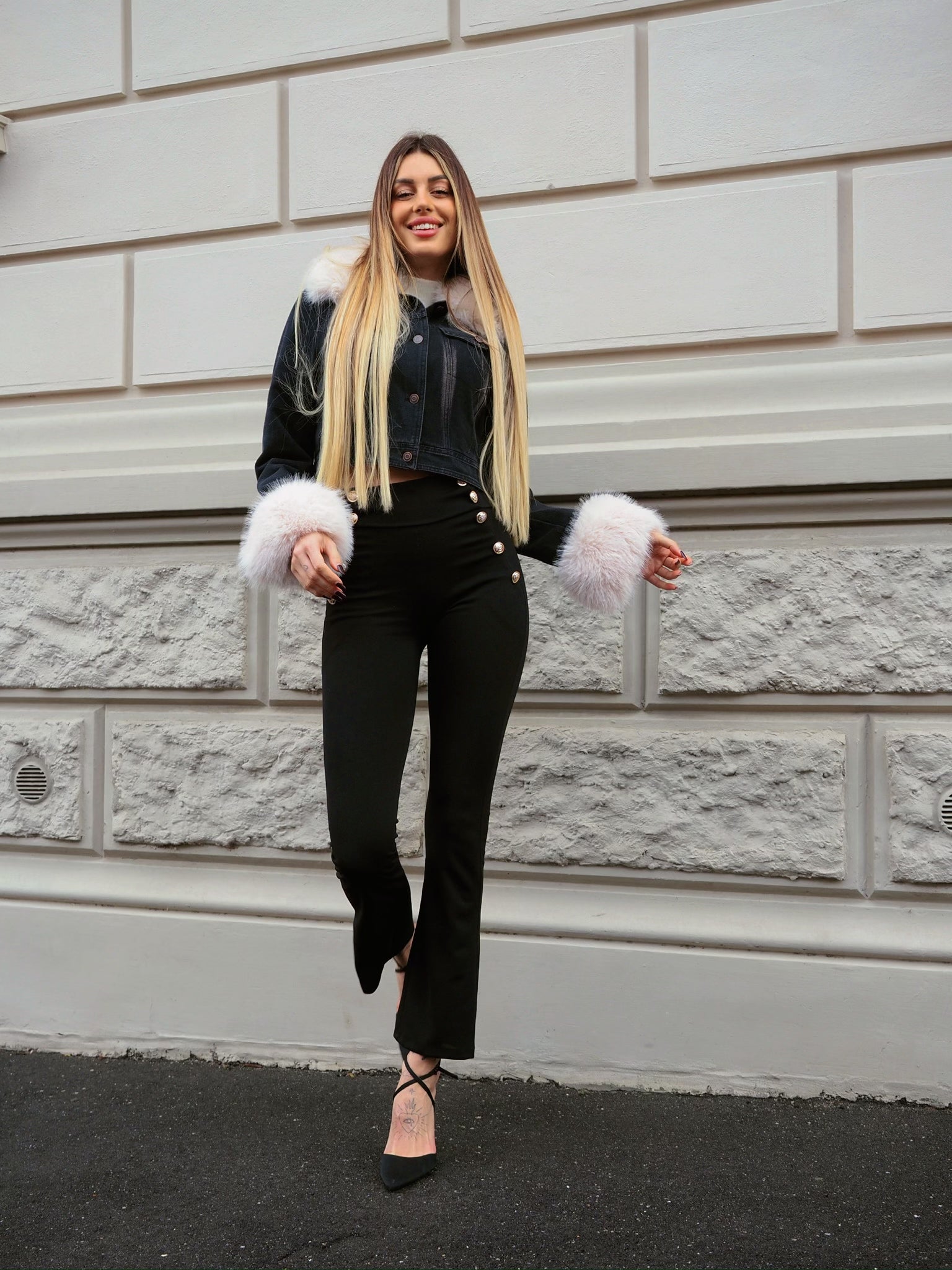 Giaccone in jeans con pelo