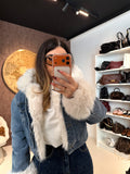 Giaccone di jeans pelo bianco