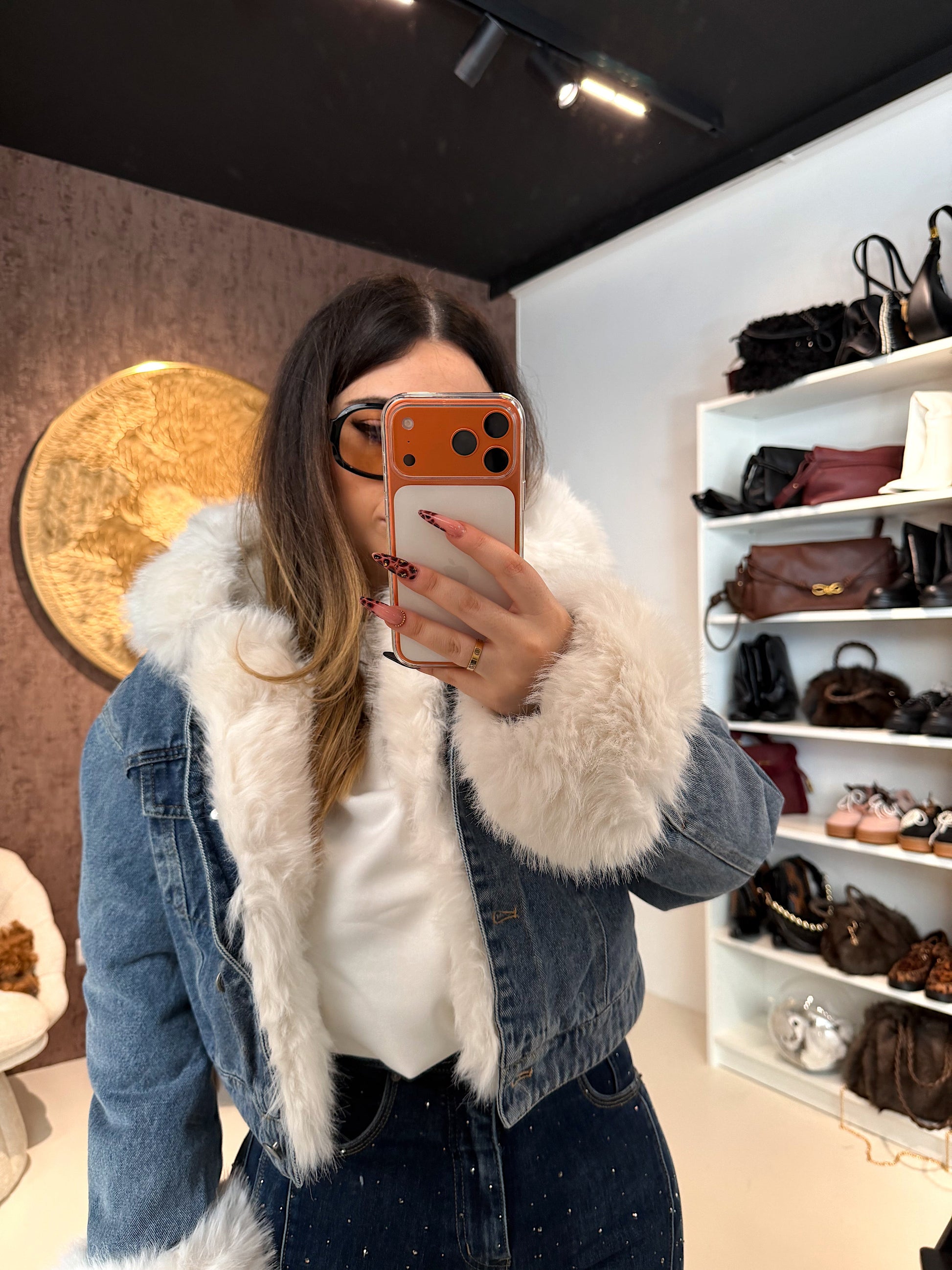 Giaccone di jeans pelo bianco