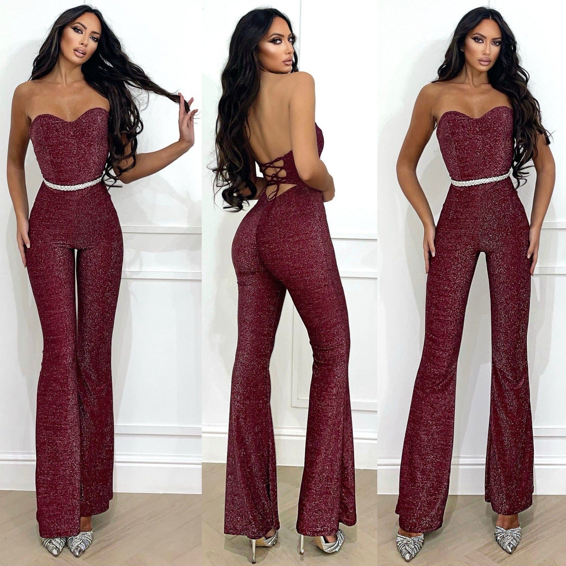 Tuta corsetto bordeaux lurex