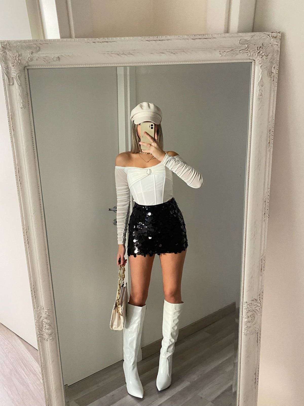 Gonna con maxi paillettes nero