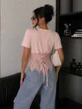 T-Shirt Corsetto con coppe in Pizzo con lacci posteriori