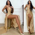 Abito lungo in raso beige