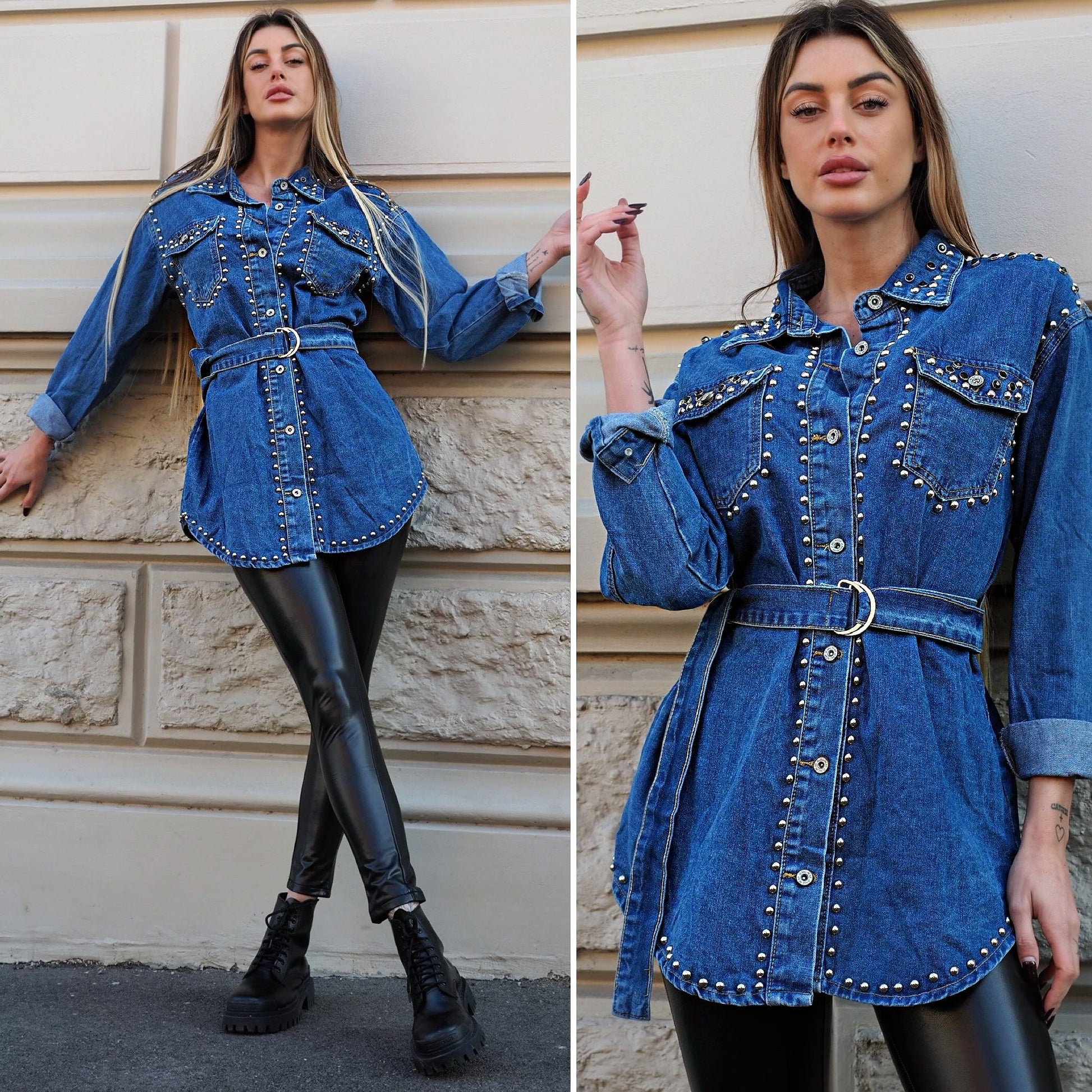 Giaccone di jeans con borchie