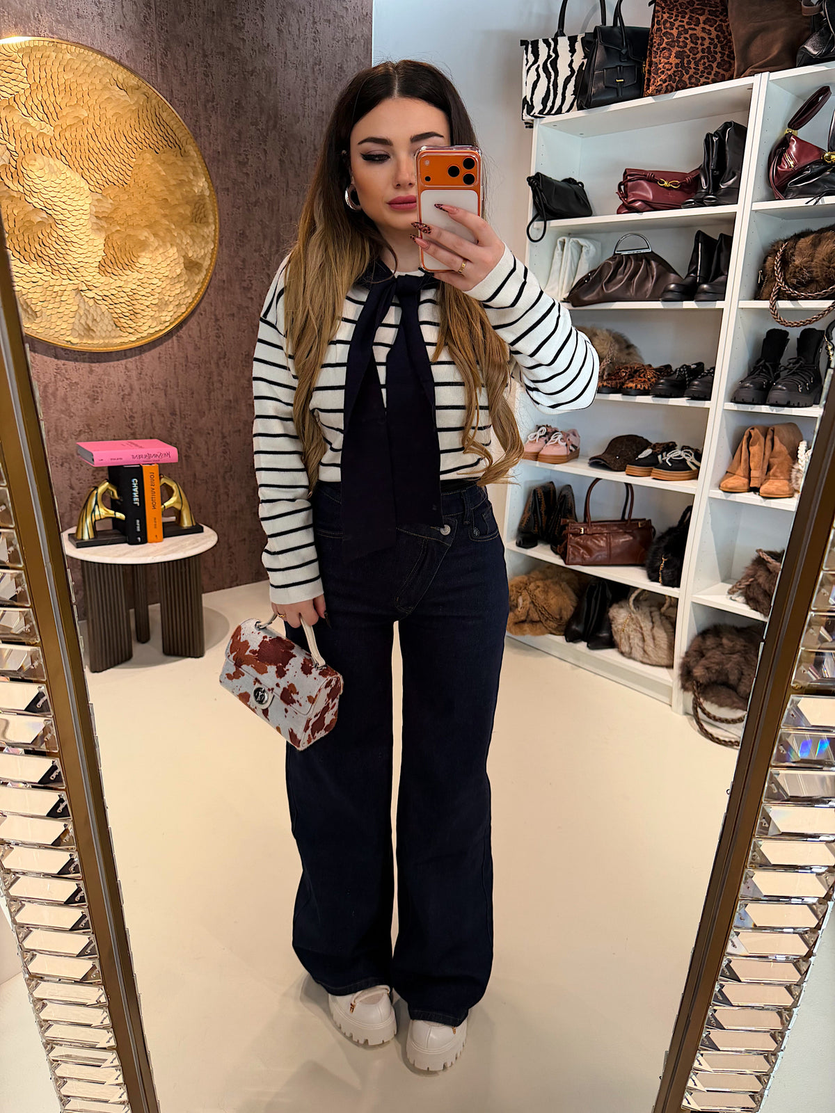 Maglia Parisienne a righe con spalla sciarpa