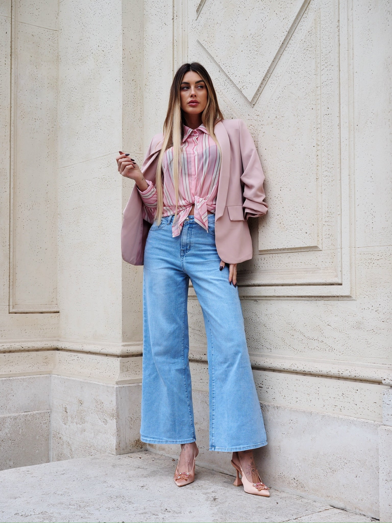 Jeans wide leg chiaro