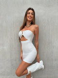 Abito bianco con gioiello push up