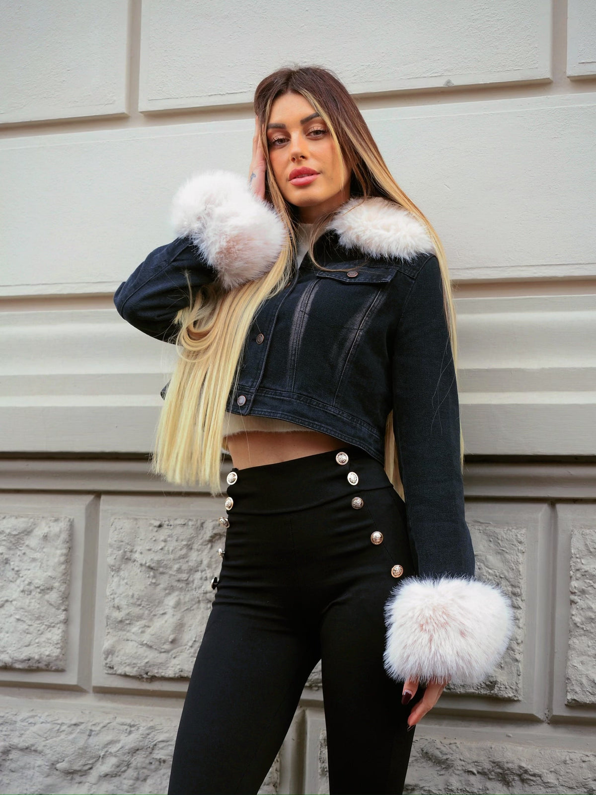 Giaccone in jeans con pelo