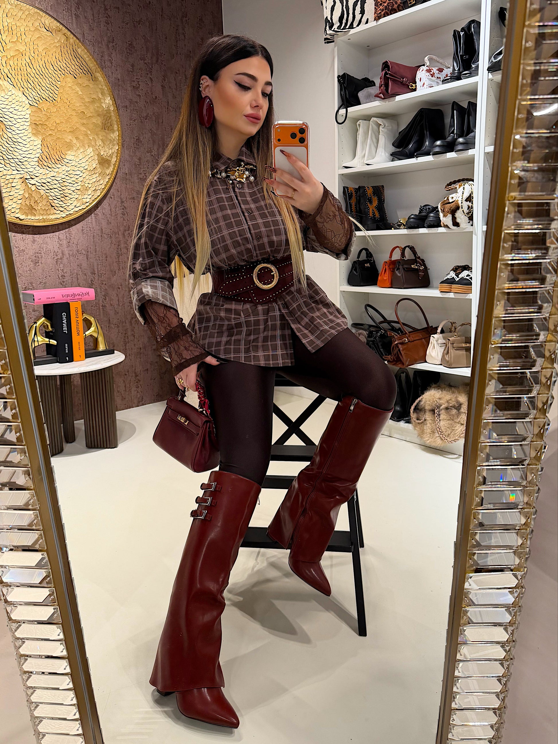 Stivali con fibbie laterali nero e bordeaux  Londra