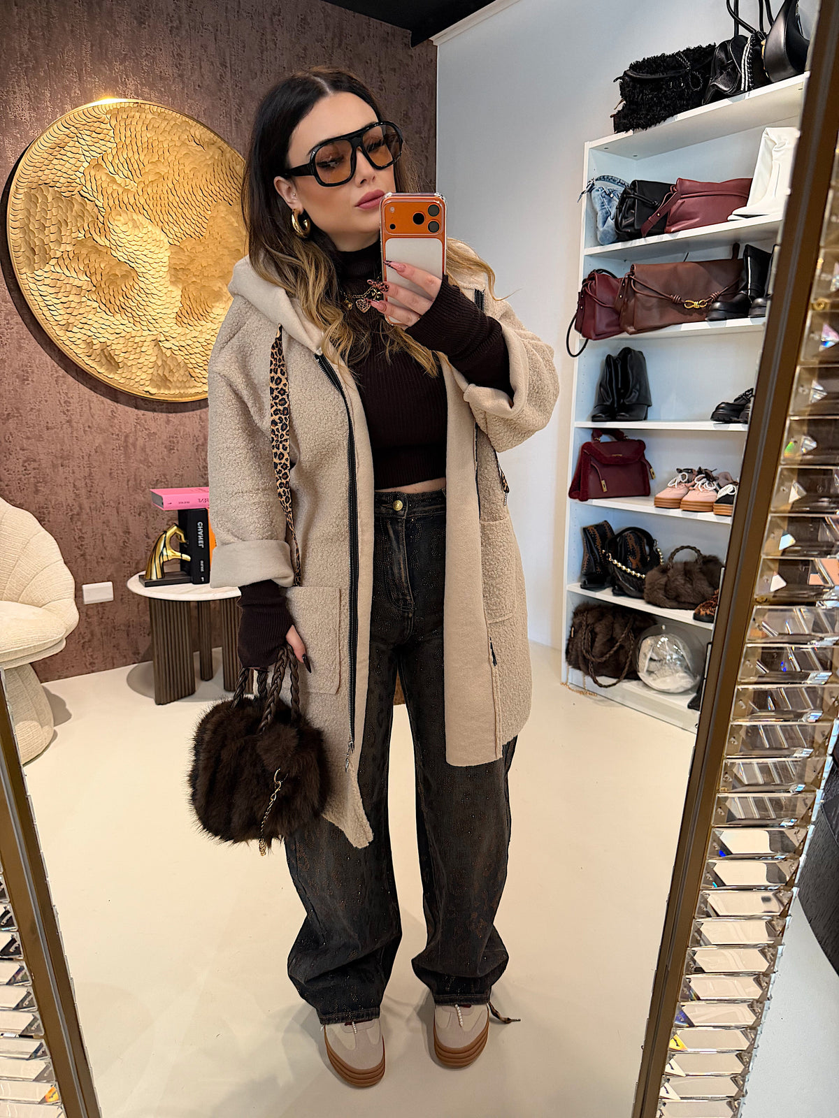 Cardigan Morbido con Cappuccio e laccio Animalier