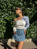 Maglione bianco con scollo e manica in camicia