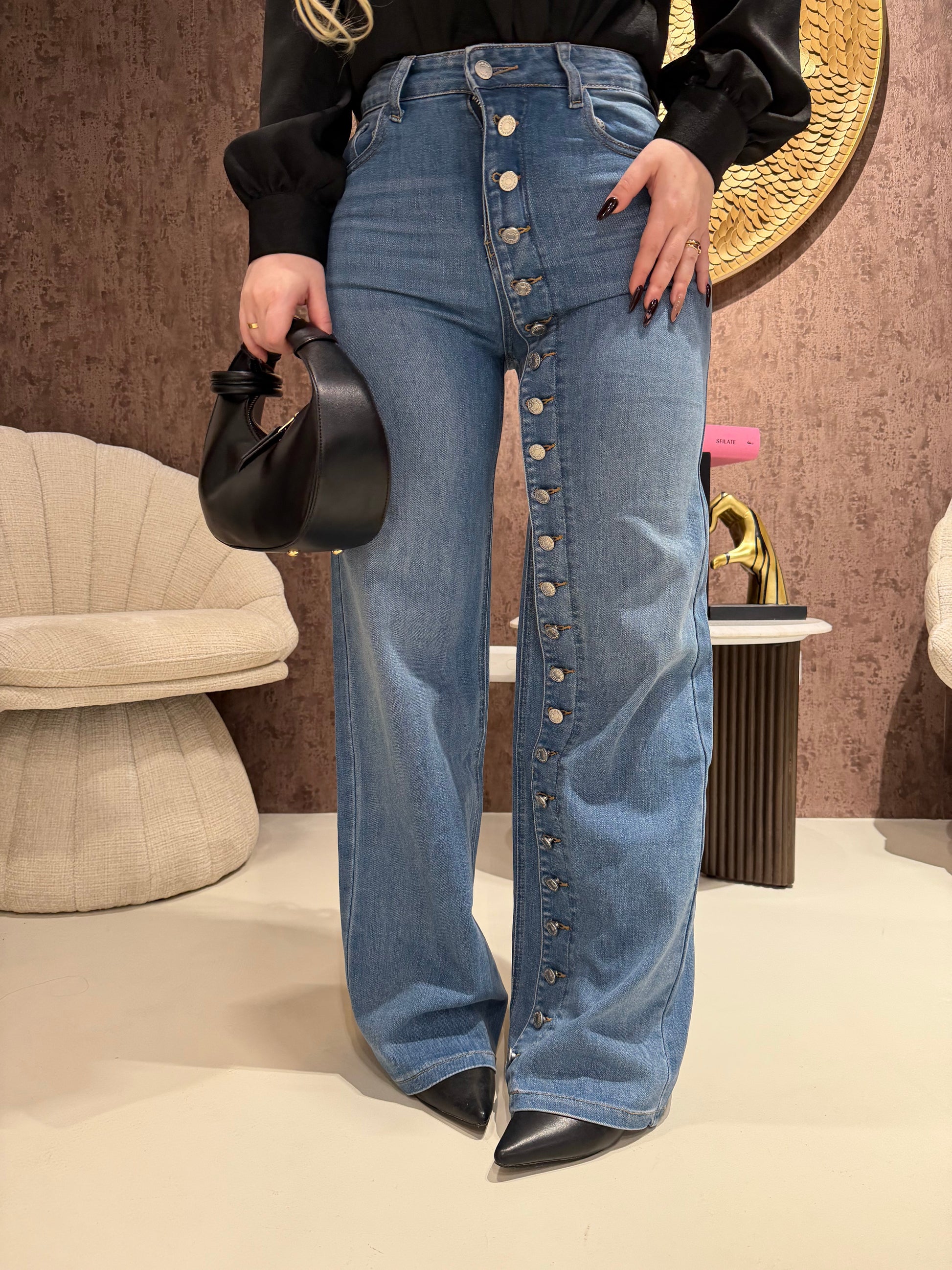 Jeans Button Chic Wide Leg