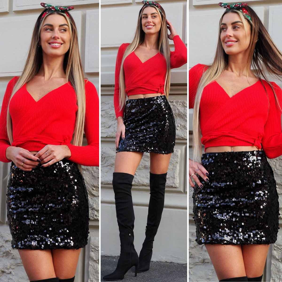 Gonna con paillettes nera