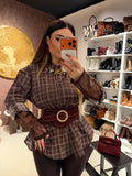Camicia a quadri con polsino in pizzo