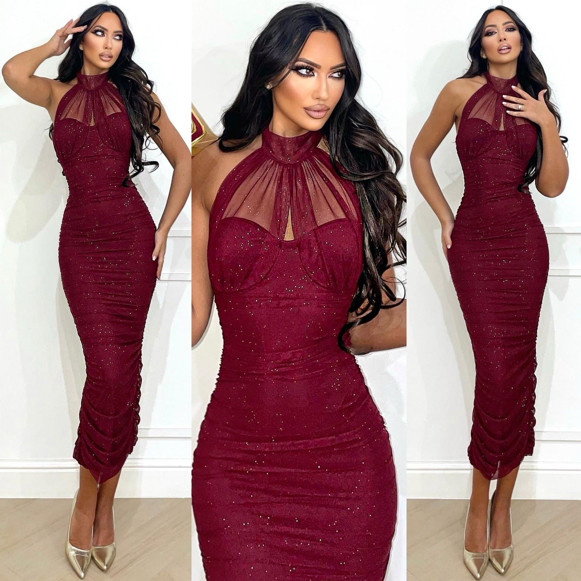 Abito in velo con glitter bordeaux
