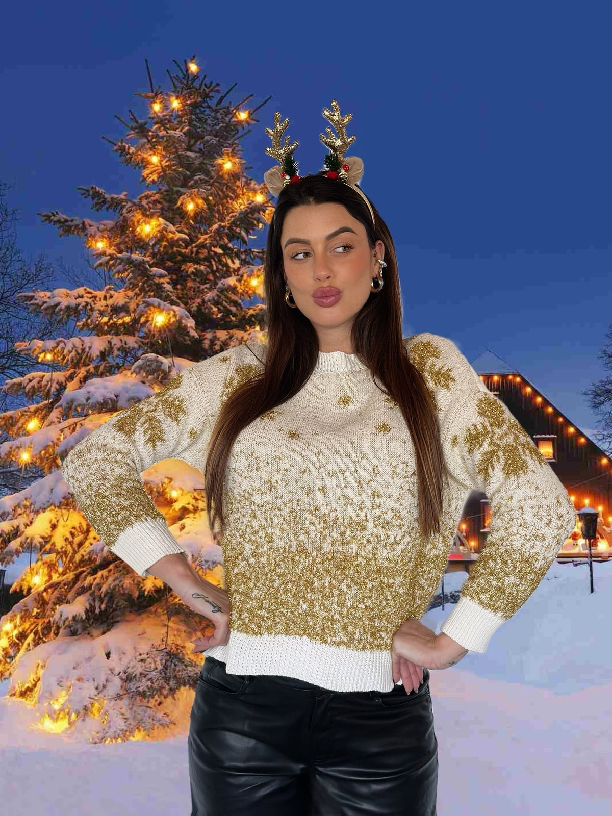 Maglione soft gold lurex fiocco di neve