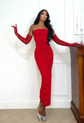 Abito midi rosso con guanti