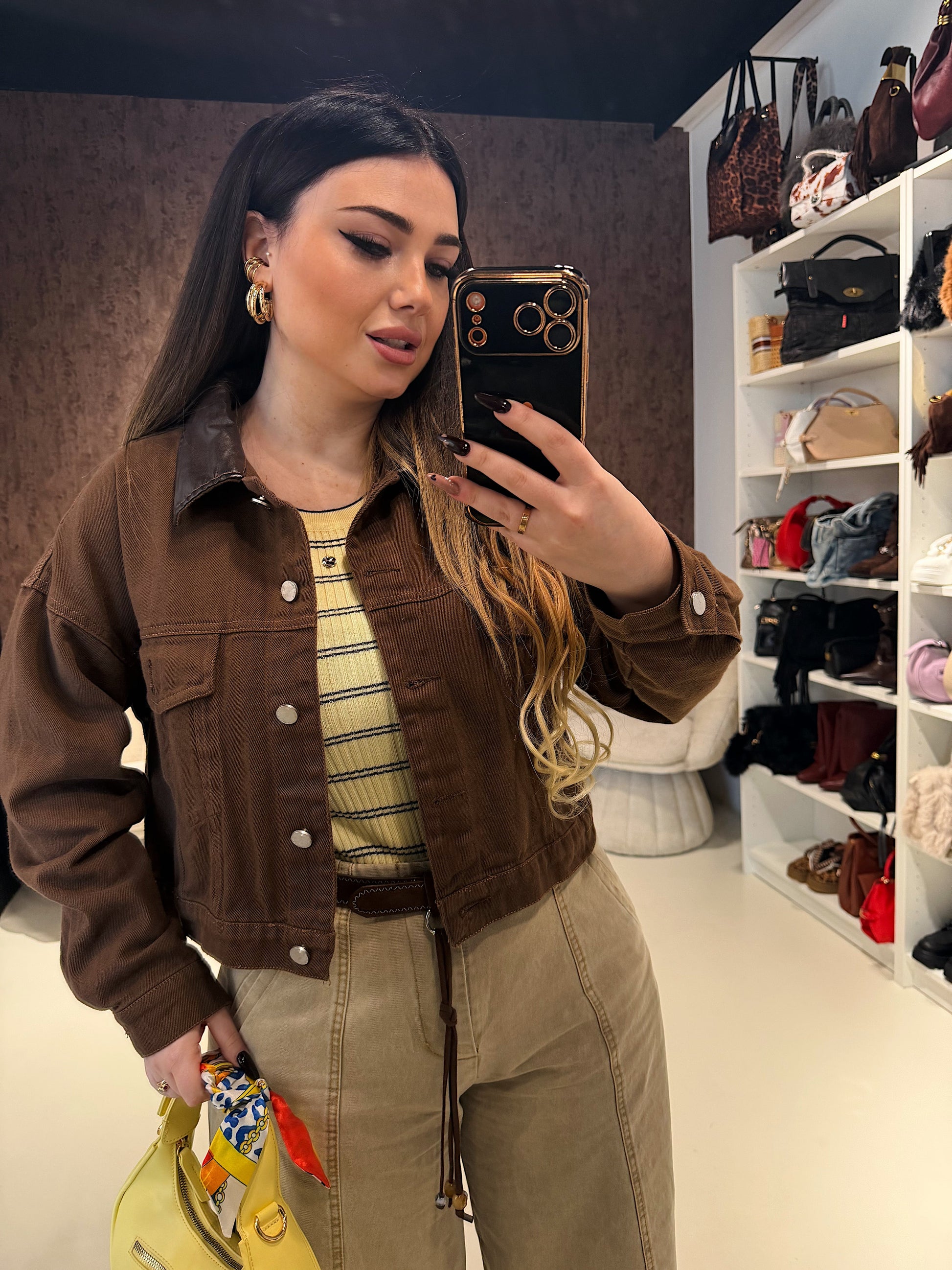 Giacca brown collo ecopelle