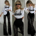Set due pezzi t-shirt e Pantalone in pizzo a zampa