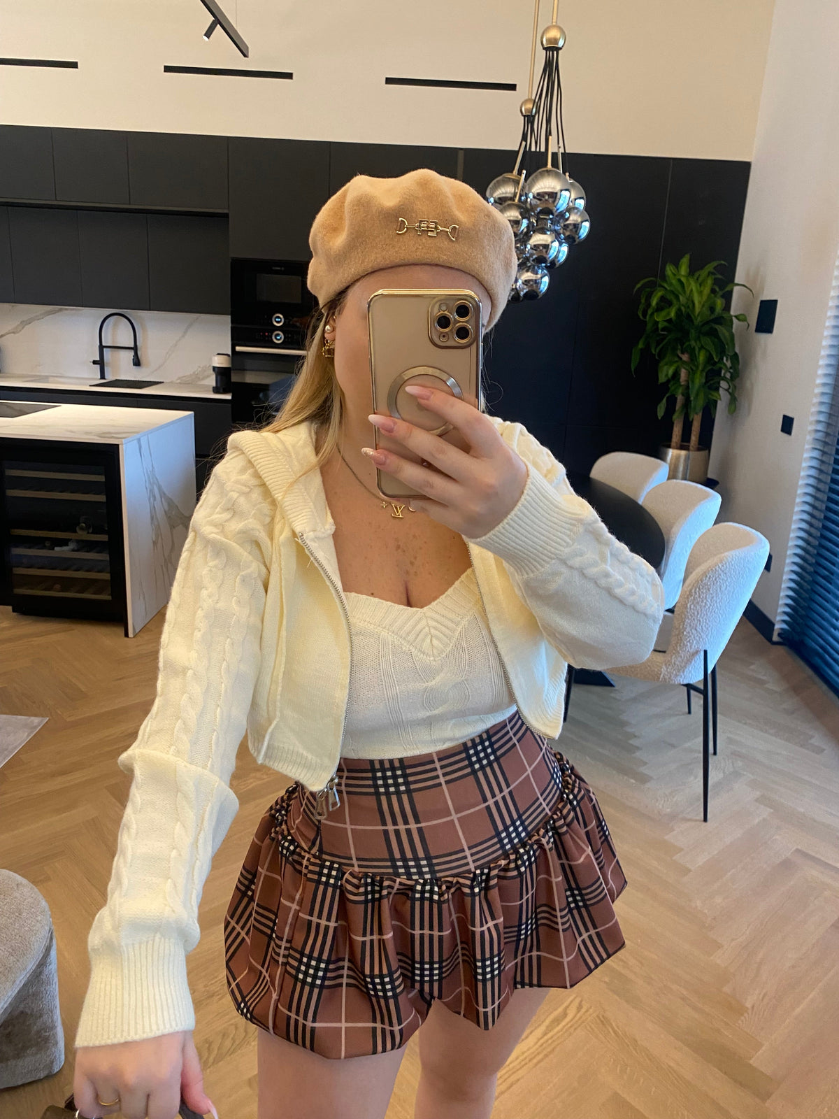 Set cardigan più top panna