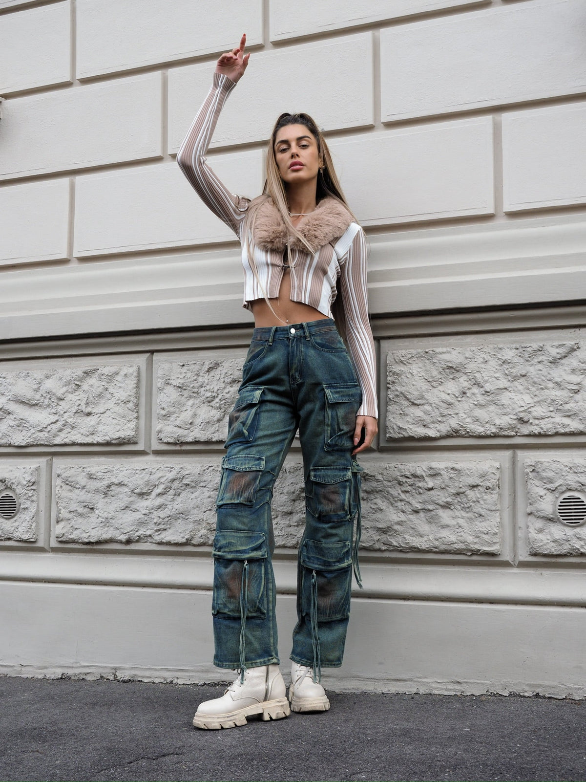 Cargo maxi con tasconi jeans macchiato