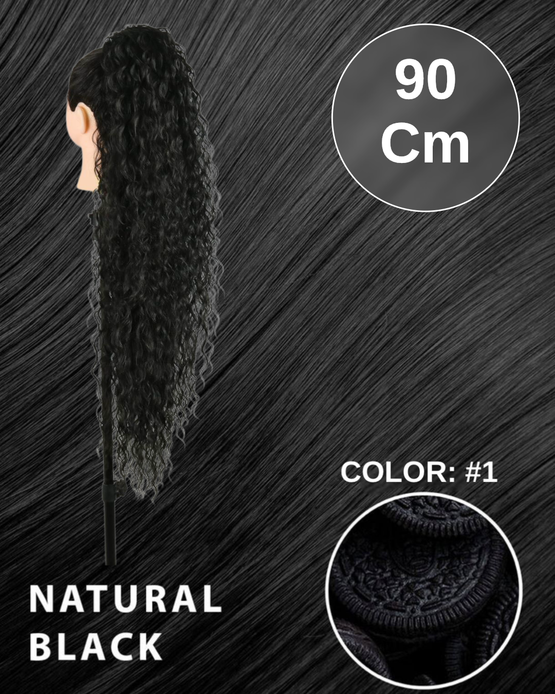 Coda effetto bagnato riccio con Coulisse Nero 90cm
