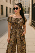Tuta animalier con scollo a barchetta