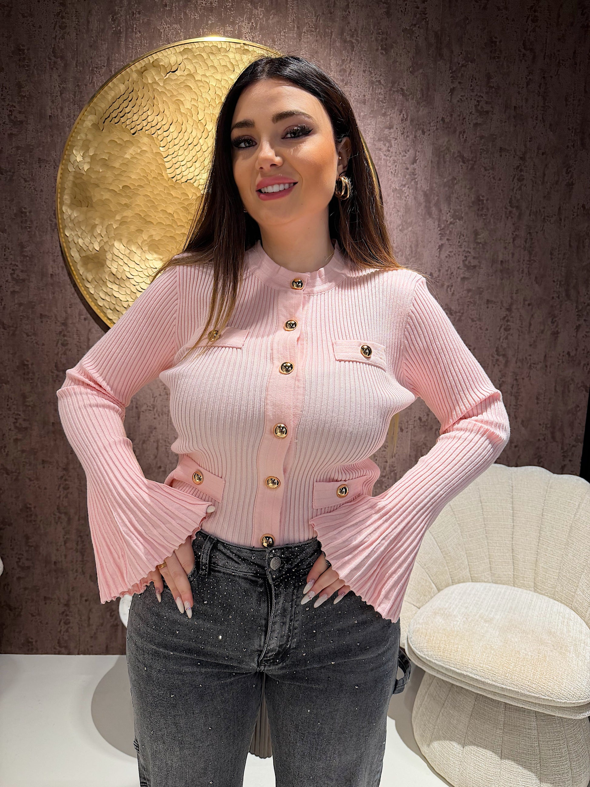 Cardigan Gold Button manica ampia