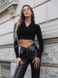 Maglioncino crop nero con zip