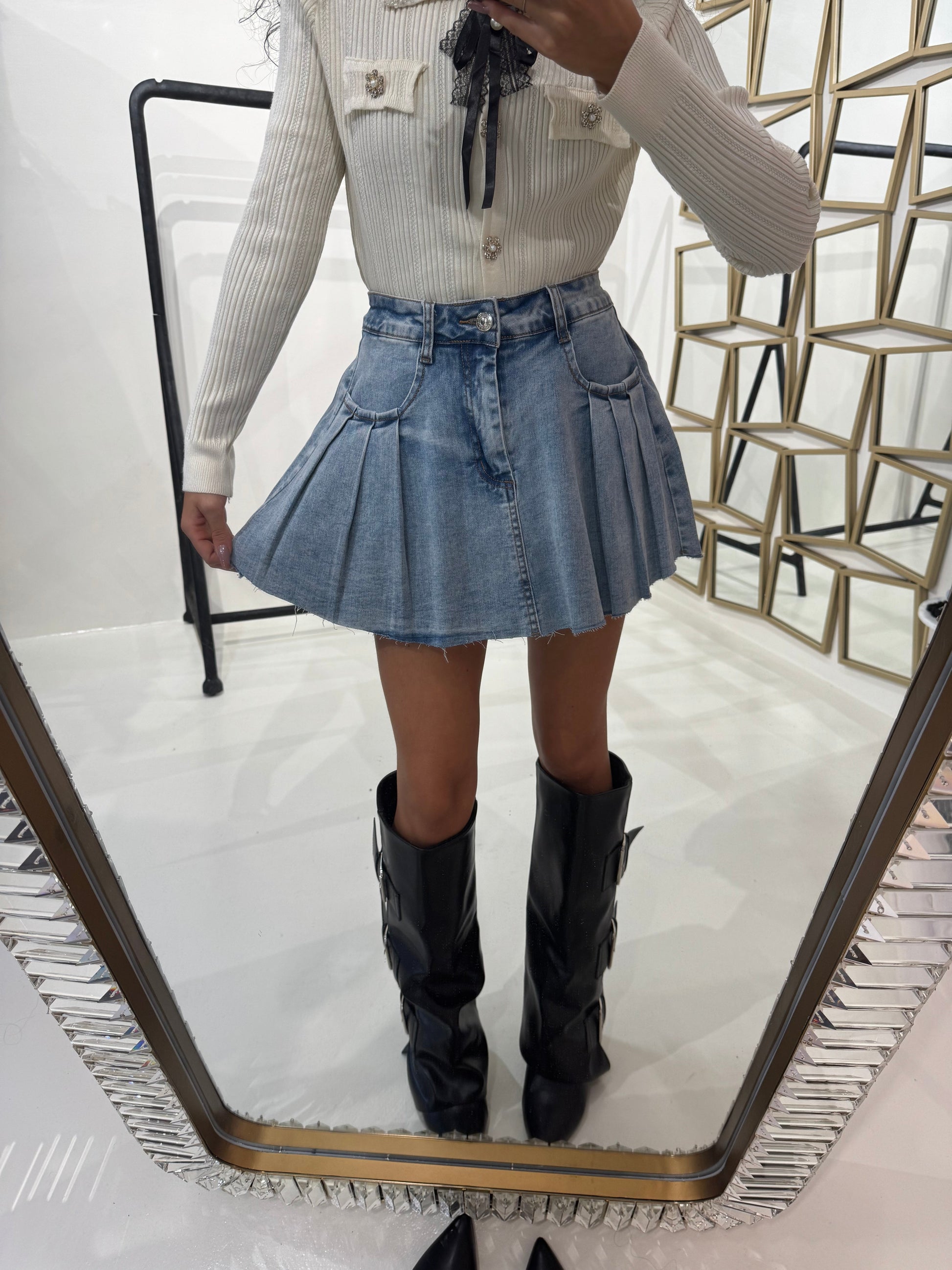 Gonna in denim con pieghe
