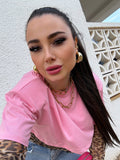 T-shirt crop leo rosa