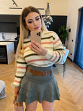 Maglione a righe verde rosa