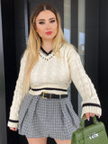 Maglione bianco e nero con strass
