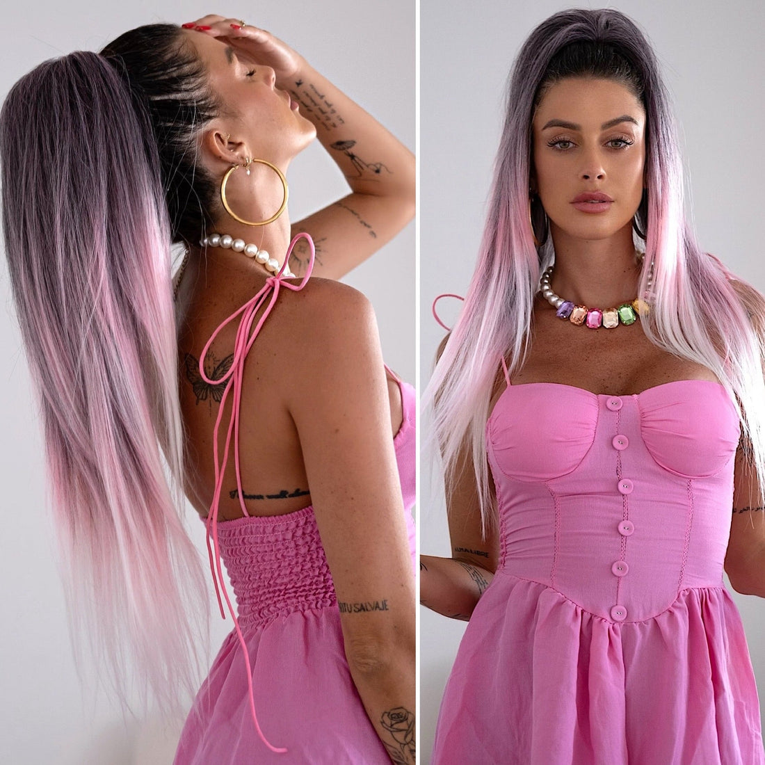 Coda liscia con Coulisse Rosa Degradè