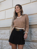 Maglione Camel con scollo e strass