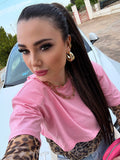 T-shirt crop leo rosa