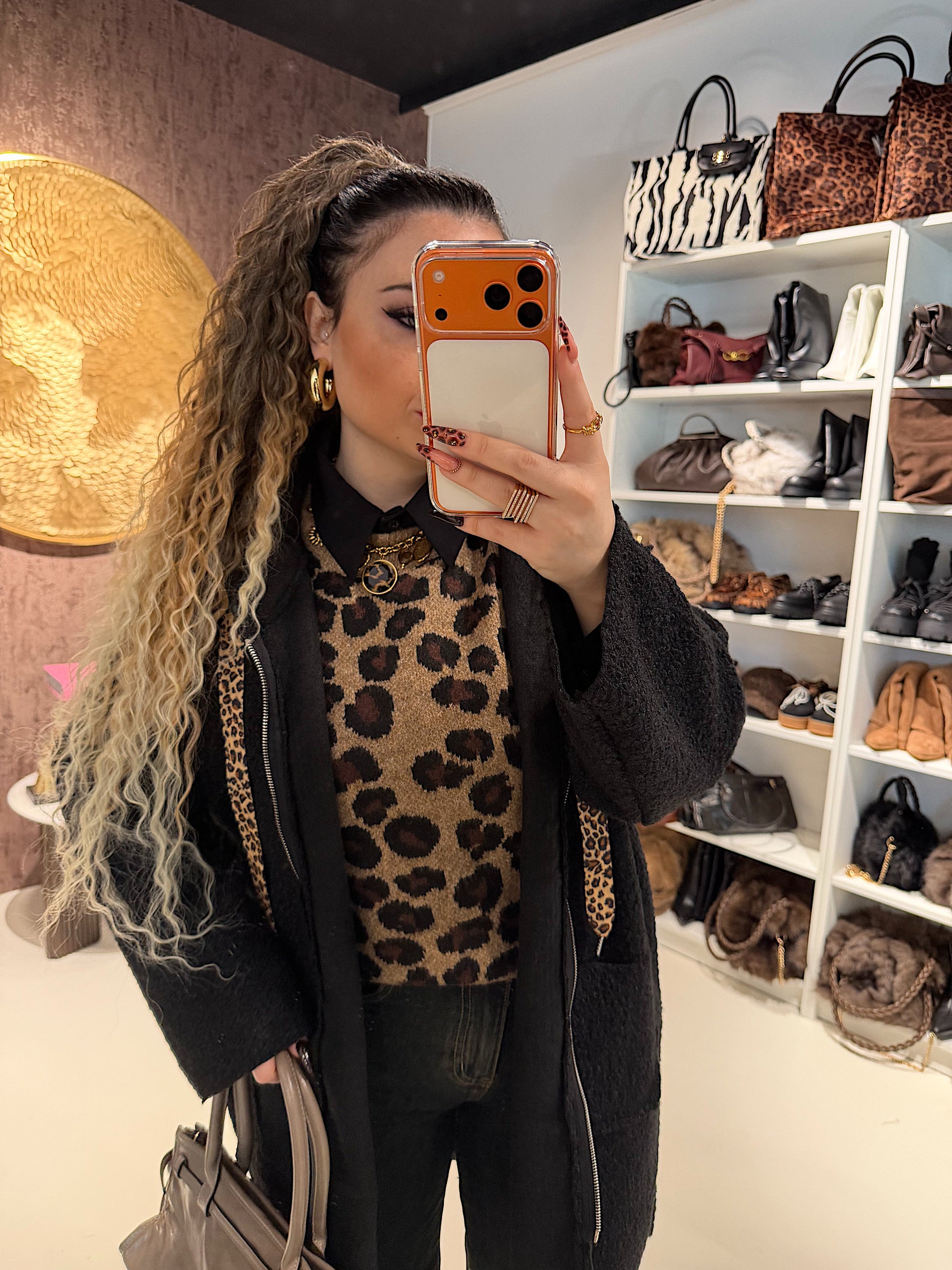 Cardigan Morbido con Cappuccio e laccio Animalier