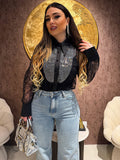 Camicia in Pizzo Nero con Inserto Gioiello