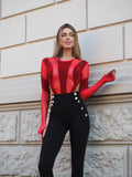 Body con trasparenza e glitter rosso