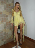 Abito in pizzo giallo con rouches
