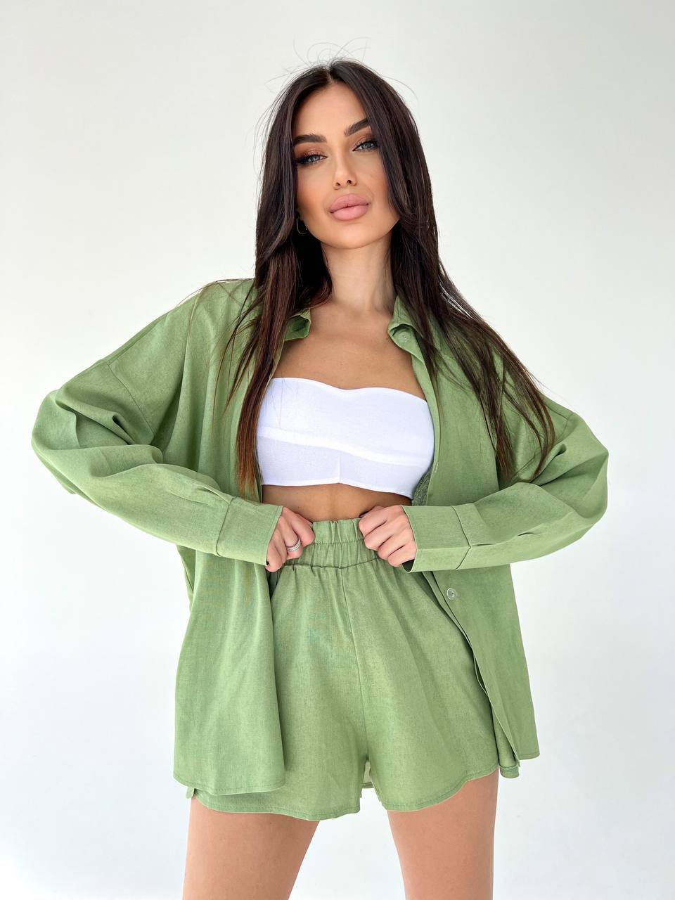 Set due pezzi camicia e short pistacchio